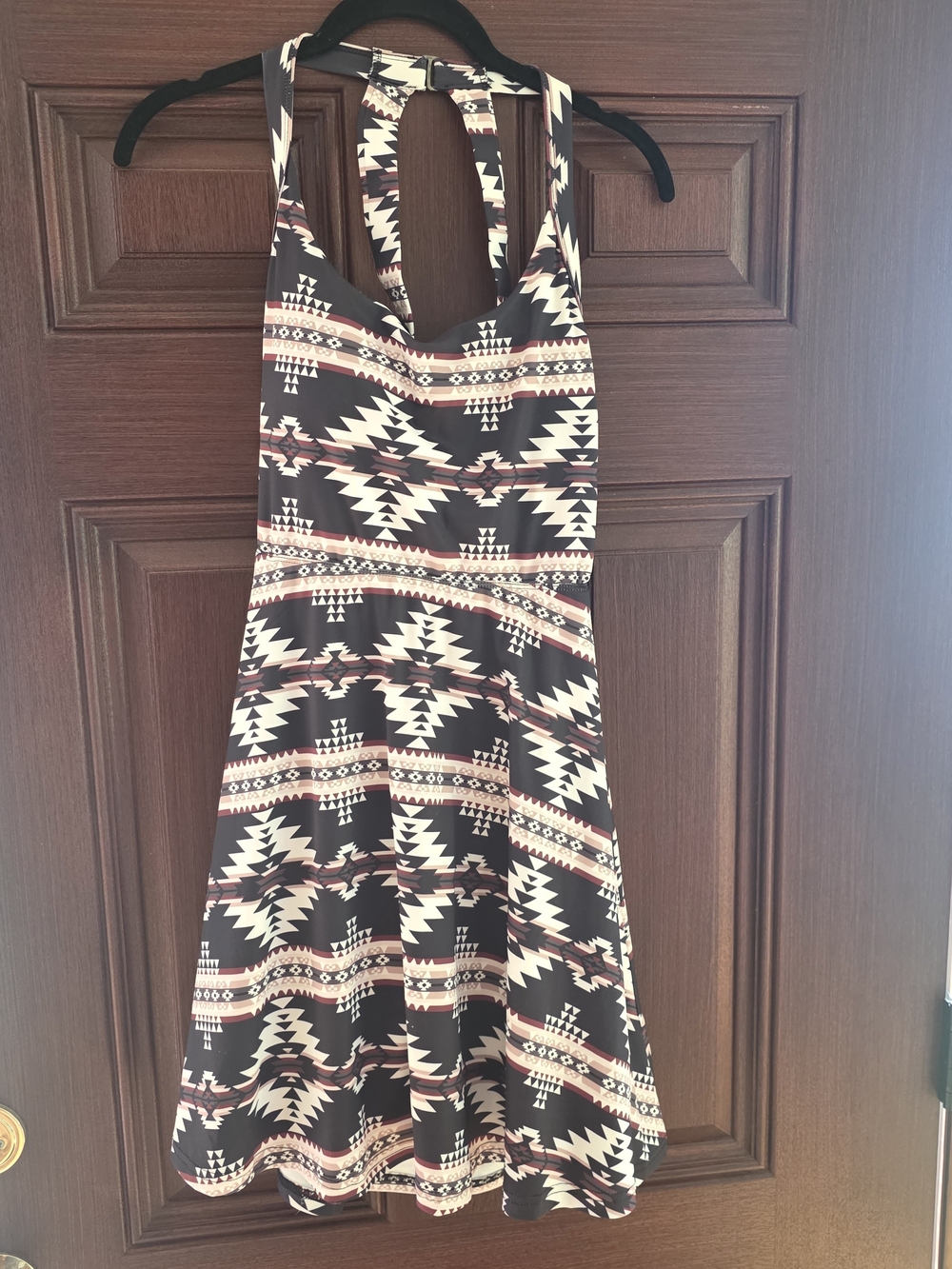 Sterling Kreek Aztec Print Racerback Summer Dress in Black and Cream